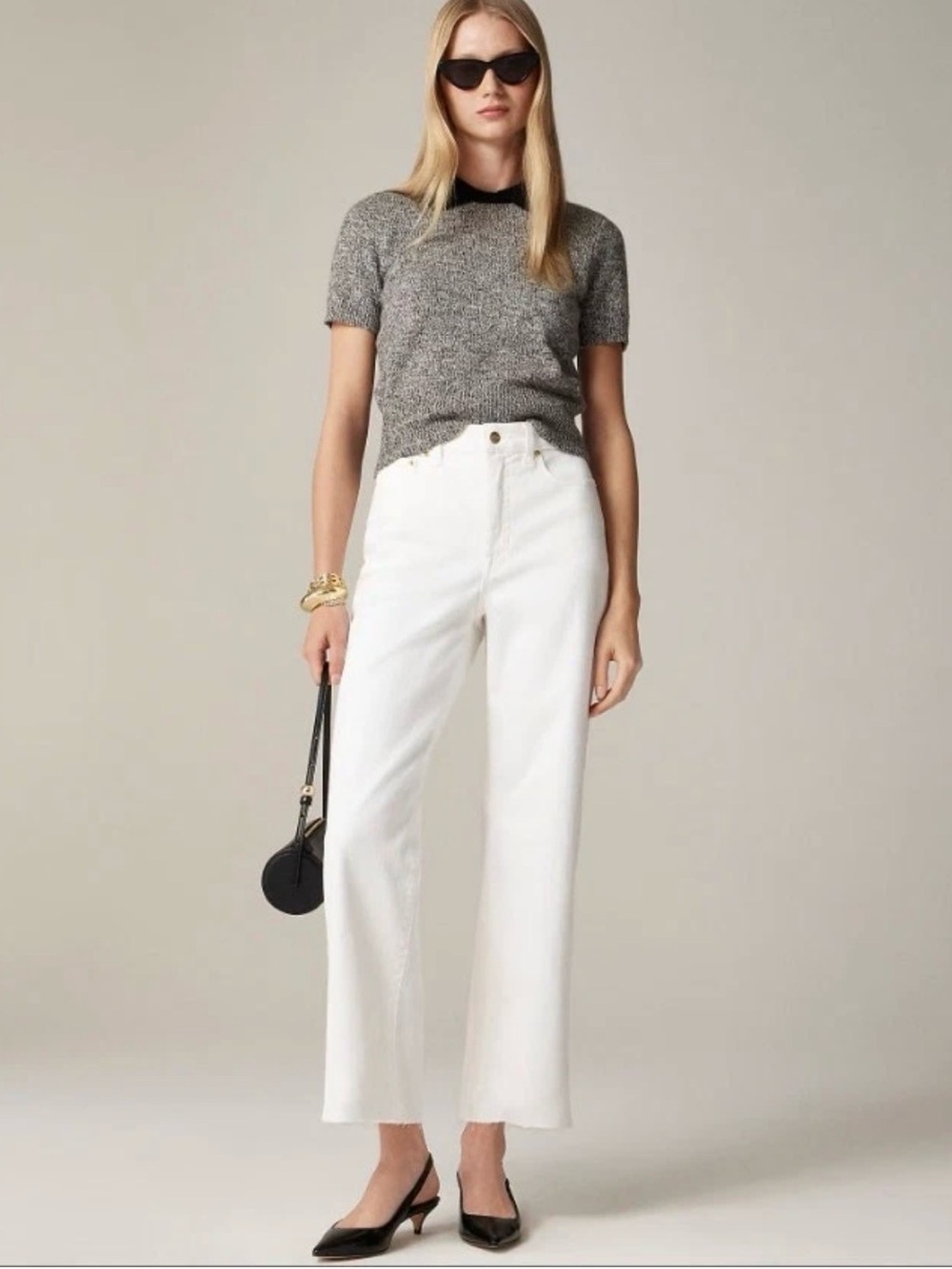 J.Crew Slim-Wide Leg Jeans 28 White Denim 1996 Semi Stretch Raw Hem